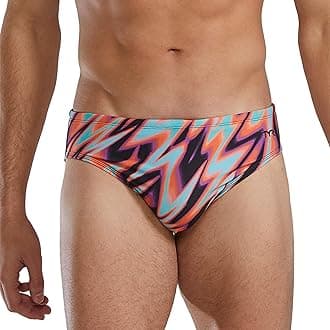 Men's Durafast Elite Racer Brief Swimsuit, Orange/Multi, 30