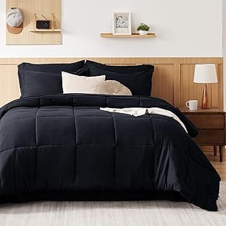 Bedsure Black Full Bed Set - 7 Pieces Solid Full Size Comforter Set, Full Bedding Set Black with Quilted Warm Fluffy Comforters, Sheets, Pillowcases & Shams