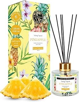 Soul & Scents Pineapple Reed Diffuser Set| Free 6 Fiber Reed Sticks |Toxin Free & Stress Relief | Fine-Living Natural Fragrance| Long Lasting| Smoke Less Room Freshener, 120 ml (Pack of 1,Tranparent)