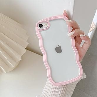 Compatible with iPhone 16e Case, Cute Curly Wave Frame Clear Case for Girls Women, Transparent Soft Silicone TPU Bumper Shockproof Protective Cover for iPhone 16e - Pink