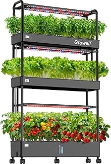 Growell 90-Pod Hydroponics Growing System, Large Vertical Hydroponic Garden with Smart Full-Spectrum Grow Lights, Auto Circulating Water, Mobile Indoor Gardening System for Herbs, Vegetables & Fruits