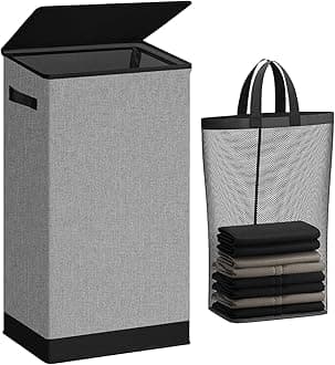 SOLEDI Laundry Hamper with Lid 100L Large & Tall Collapsible Laundry Basket, Clothes Hamper with Bag Removable Easy to Carry, Dirty Hampers for Bedroom, Bathroom, Dorm, College, Grey
