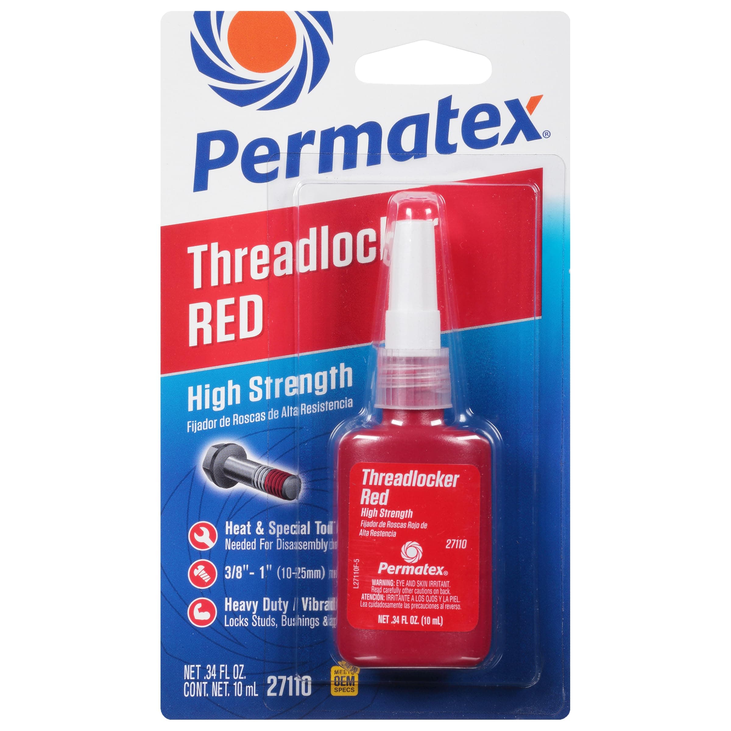 Devcon 27110 Red High-Strength Threadlocker, 10 mL, 0.34 fl. oz. Bottle