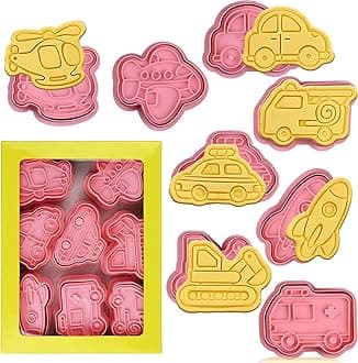 Transportation Vehicle Cookie Cutters With Plunger Stamper,8 Piece Transportation Theme Embossing Cutter For Fondant Biscuit Pastry Cheese Baking