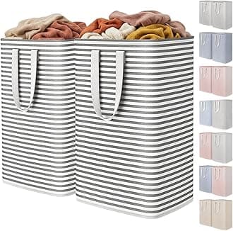 Lifewit 2 Pack Laundry Basket 80L Each, Collapsible Clothes Hamper with Reinforced Handles, Freestanding Waterproof Design for Bedroom and Laundry Room, Black 160L Total