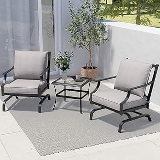 - Rocking Chairs Patio Chairs Bistro Sets Conversation Chair Indoor Outdoor Chat Set Motion Chair A Comfortable Shake of 5-10° Unique Design Patio Set with Grey Cushions 3-Piece