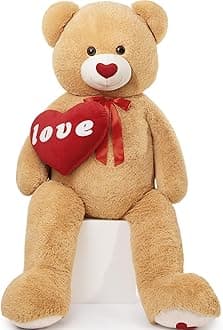 MorisMos Giant Teddy Bear 5ft Stuffed Animal, Red Love Heart Large Bear Plush for Girlfriend Valentine's Day, Soft Bear Gift for Boyfriend Kids, 59inch