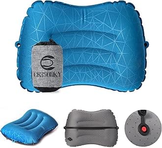 Crisonky Camping Pillow - Inflatable Pillow - Travel Pillows for Backpacking & Airplane, Lumbar Support 2.0 Blow Up Pillow, Ultralight Compressible, Comfortable, Ergonomic Pillows