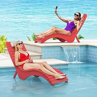 Homenjoy Pool Lounge Chairs Set of 2 - Anti-Floating HDPS Design for Pools & Backyard Sun Decks, Weighted Pool Chairs and Lounges for Poolside or Outside, Includes Headrest, Bright Red