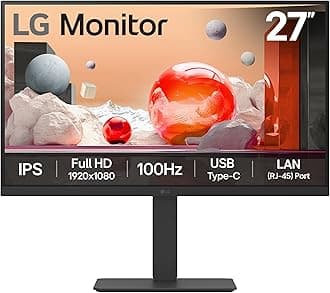 LG Monitor 27BA750 - FHD 1080p IPS 27 inch, 100Hz, 5ms, Office Display, Built-in Power/KVM/Speakers, LAN (RJ45), USB-C, USB Hub, D-Sub, HDMI, DisplayPort, Matte Black