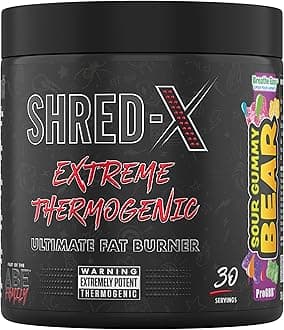 Applied Nutrition Shred X Thermo Powder, Weight Loss, Fat Burner with Green Tea, L Carnitine, Theanine, Tyrosine, Thermogenic Energy Detonator Supplement, Sour Gummy Bear, 300 g