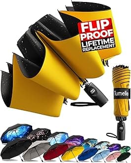 TUMELLA Inverted Windproof Umbrella, Large, Strong, Light, Portable, Automatic Reverse Folding Rain Umbrella, Durable Premium Grip, Fits Car & Backpack