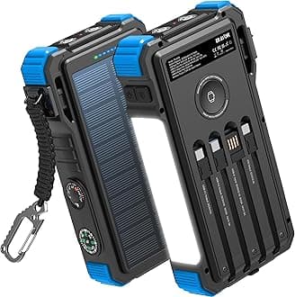 BLAVOR Solar Power Bank 20000mAh Built-in Cables, Wireless Charger for Apple Watch, 20W Fast Charging Battery Pack with USB C, Flashlight, Solar Charger for iPhone, iPad, iWatch, Samsung