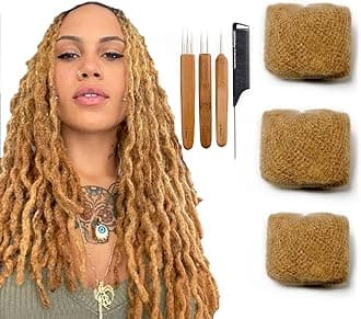 Tight Afro Kinky Bulk 100 ％ Human Hair for Draedlock Extensions, Repair Locs, Twists and Braids (8 Inch, #27 Honey Blonde, 3 Bundles with Crochet Needle Set and Rat Tail Comb)