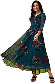 Fashion2wear Georgette Girl's Casual V Neck A-Line Long Dress