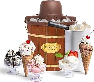 Electric Ice Cream Maker - Old Fashioned Soft Serve Ice Cream Machine Makes Frozen Yogurt or Gelato in Minutes - Fun Kitchen Appliance - Vintage Wooden Style - Dark Wood - 4 Quart