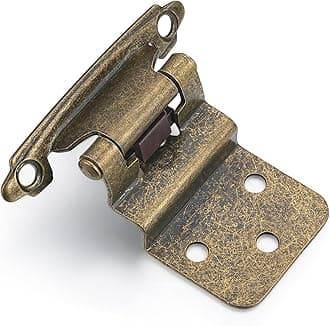 10 Pack (5 Pair) 3/8" Inset Antique Brass Self Closing Cabinet Hinges for Offset Kitchen Cabinet Door, Face Frame Semi Concealed Kitchen Cabinet Hinges