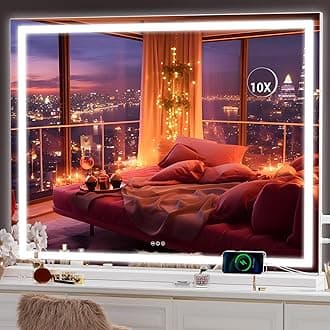 Hasipu Vanity Mirror with Lights, 100 x 75cm LED Makeup Mirror, Lighted Make up Mirrors with Touch Screen Control, 3 Dimmable Modes Square White