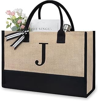 TOPDesign Personalized Initial Jute Bag, Tote Bag for Women