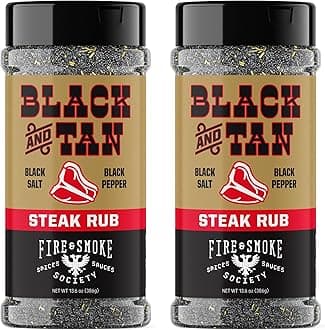Fire & Smoke Society Black & Tan Steak Seasoning | BBQ Rubs, Steak Rub for Smoking and Grilling Meat | Steaks, Brisket, Burgers Dry BBQ Rubs and Spices | XL 13.6 oz (2-Pack)