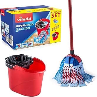 Vileda SuperMocio 3Action XL Mop & Bucket Set | Deep‑Cleaning Power Zones Remove Stubborn Dirt | 3‑in‑1 XL Mop Head with Advanced Microfibre Technology | Includes Torsion Wringer for Faster Drying