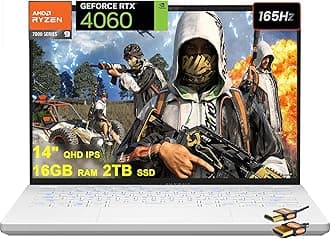 Asus ROG Zephyrus G14 Gaming Laptop 14" QHD+ 165Hz 500nits AMD 8-Core Zen4 Ryzen 9 7940HS (>i9-12900H) 16GB RAM 2TB SSD GeForce RTX 4060 8GB Graphic Backlit USB4 Fast Charging Win11 White + HDMI Cable