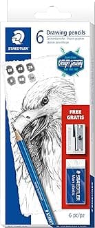 Mars Lumograph Art Set | 6 Assorted Sketch Pencils For Drawing, Polymer Block Eraser and Metal Sharpener 61 100 C6