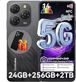 Blackview Shark 9 Unlocked Phones, 5G Smartphones 24GB+128GB/2TB, 50MP+8MP AI Camera, Octa-Core Android 14, 5000mAh/18W Cell Phone, 6.67" HD+, GPS/Fingerprint/Face ID Mobile Phones, Black Celulares