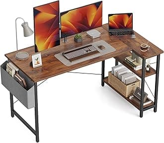 CubiCubi 120 cm Small L Shaped Computer Desk with Storage Shelves Home Office Corner Desk Study Writing Table, Rustic Brown