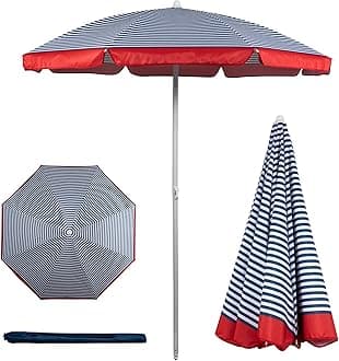 PICNIC TIME Outdoor Canopy Sunshade Beach Umbrella 5.5', Small Patio Umbrella, Beach Chair Umbrella, (Blue Pinstripe Pattern)