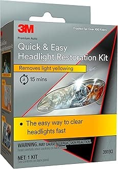 3M Quick and Easy Headlight Restoration Kit, Removes Light Yellowing in 15-Minutes, 39193, 1 Kit