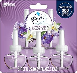 Glade PlugIns Refills Air Freshener, Scented and Essential Oils for Home and Bathroom, Lavender & Vanilla, 3.35 Fl Oz, 5 Count