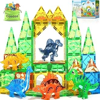 Coodoo Dinosaur Toys Magnetic Tiles 3D Movable Dinos for Kids 3-5 5-7 Toddler Outdoor Sensory Toys, STEM Educational Magnetic Blocks for 3+ Years Old Boys Girls Kids Toy