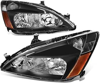 Auto Dynasty Headlights Assembly Compatible with 2003-2007 Honda Accord, Driver and Passenger Side Halogen Headlamps Replacement, HO2502120 HO2503120, Black Housing Amber Corner