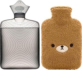 samply Hot Water Bottle with Cute Fleece Cover, Hot Water Bag for Hot and Cold Compress, Hand Feet Warmer, Neck and Shoulder Pain Relief, Brown Bear