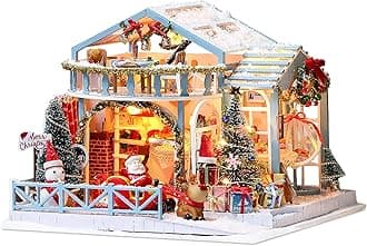 DIY Miniature House Kit, Christmas Miniature Dollhouse Kit with Light,Creative Craft Tiny House Kit for Adults Teens,DIY Dollhouse Miniature Kit with Furniture, Handmade Crafts Gift,Home Decor