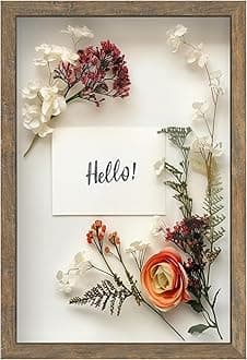 FrameWorks 12" x 18" Brown Wooden Shadow Box Frame – Soft Felt Back, Tempered Glass, and Included Elegant White Ball Push Pins