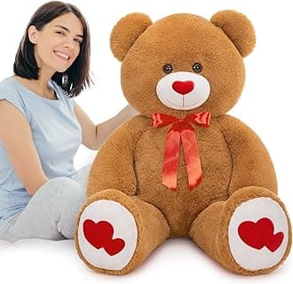 Giant Teddy Bear Plush 47",Big Teddy Bear Stuffed Animal with Heart Footprints and Heart Nose,Valentines Bear for Girlfriend,Wife,Lover-Anniversary, Birthday,Long Distance,Dark Brown,4ft