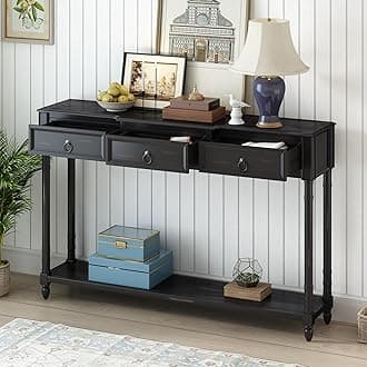 Merax Long Wood Entryway Table with 3 Drawers, Sofa Console Table with Open Storage Shelf, Classic Accent Table for Living Room, Espresso