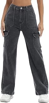 Women Cargo Jeans High Waist Y2K Straight Leg Trendy Stretchy Lightweight Jeans for Women
