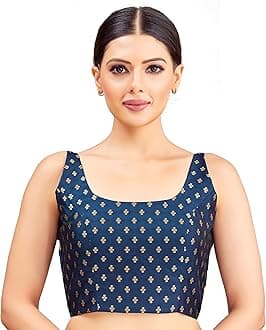Studio Shringaar Women's Brocade Sleeveless Padded Saree Blouse