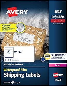 Waterproof Labels with UltraHold Permanent Adhesive, 2" x 4", 500 Labels for Laser Printers (5523)