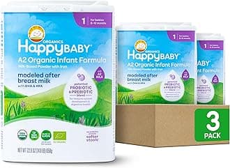 Happy Baby Organics Stage 1 A2 Infant Formula, 0 12 Months, Milk Based Organic Baby Formula Powder with A2 Milk, Probiotics & Prebiotics for Immune & Digestive Support, 22.9 Ounce (Pack of 3)