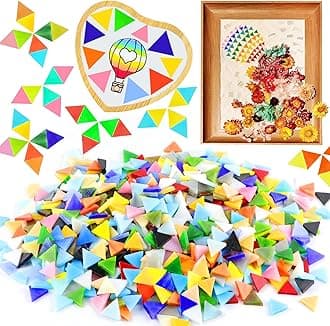 1000 Pieces Mixed Color Mosaic Tiles Mosaic Glass Pieces for Home Decoration or DIY Crafts, Square (Triangle,1.5 by 1.5 cm)