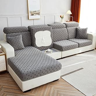 Jacquard Sofa Cushion Cover Couch Seat Covers Sofa Seat Cushion Slipcovers Sofa Cover, Plush Winter Warm High Stretch Fabric Washable Summer Furniture Protector (Grey,Large Headrest)