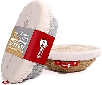 KneadAce Cotton Rope Banneton Bread Proofing Basket Set, Oval & Round Bread Baskets with Liners & Covers for Artisan Bread Baking, Sourdough Bread Baking Supplies