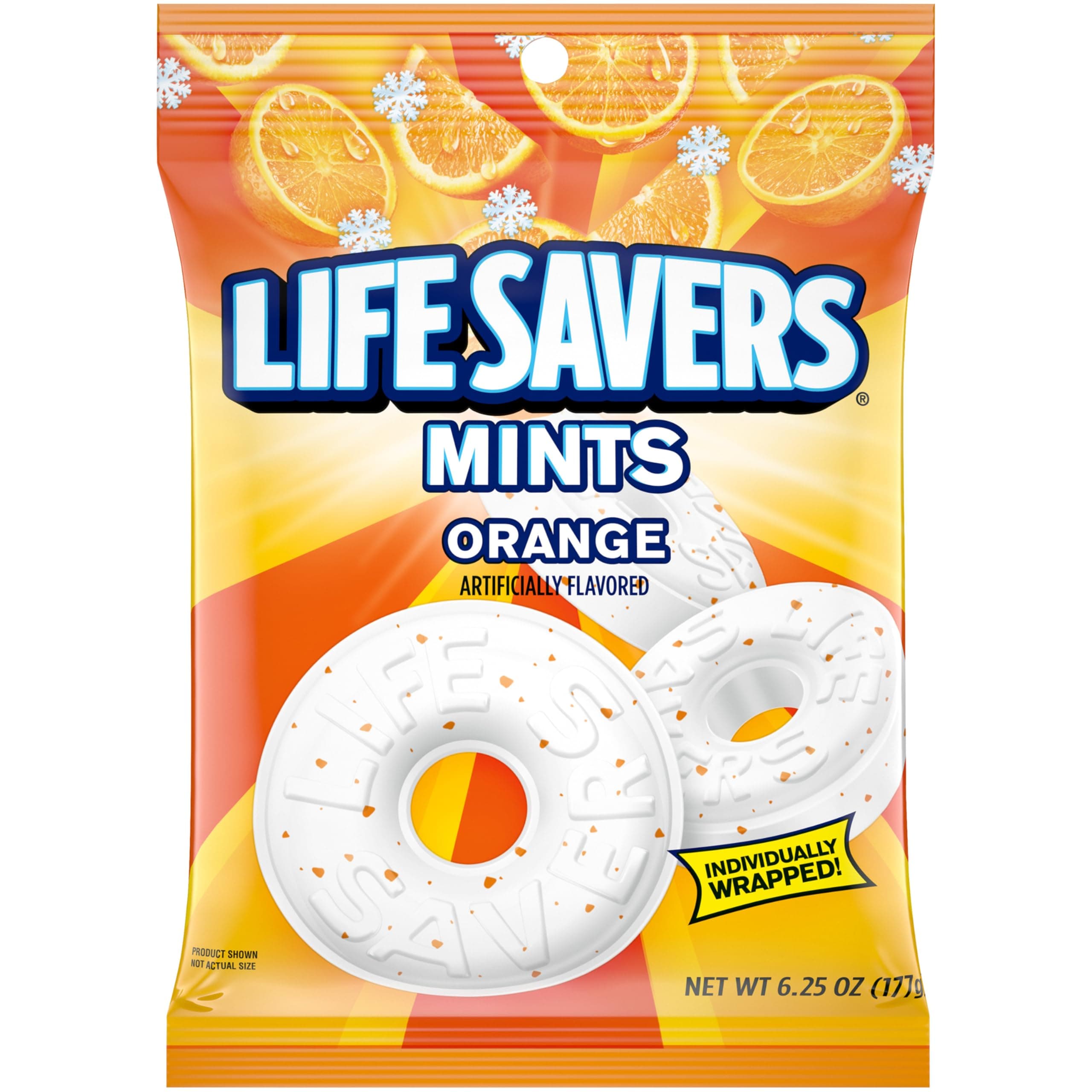 Life Savers Orange Mints, Individually Wrapped, for Snacking, Sharing, Office Parties, and Pantry Stocking, 6.25 Ounces (12 Hard Candy Bags)