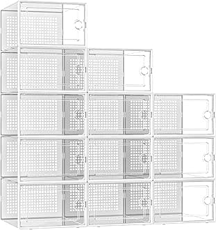 X-Large Shoe Storage Boxes Organizers for Closet 12 Pack, Fit Size 11,Clear Plastic Stackable Sneaker Containers for Entryway, Space Saving Shoe Rack,Substitute Drawer Organize Unit, White