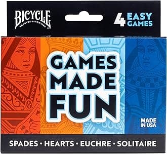 Bicycle 4 Playing Card Games in 1: Euchre, Hearts, Spades, and Solitaire (4 Card Game Pack)