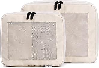 Compression Packing Cubes for Travel - Luggage Organizer Bags - Double Zipper Packing Cubes for Suitcases (2-Pack, Beige)
